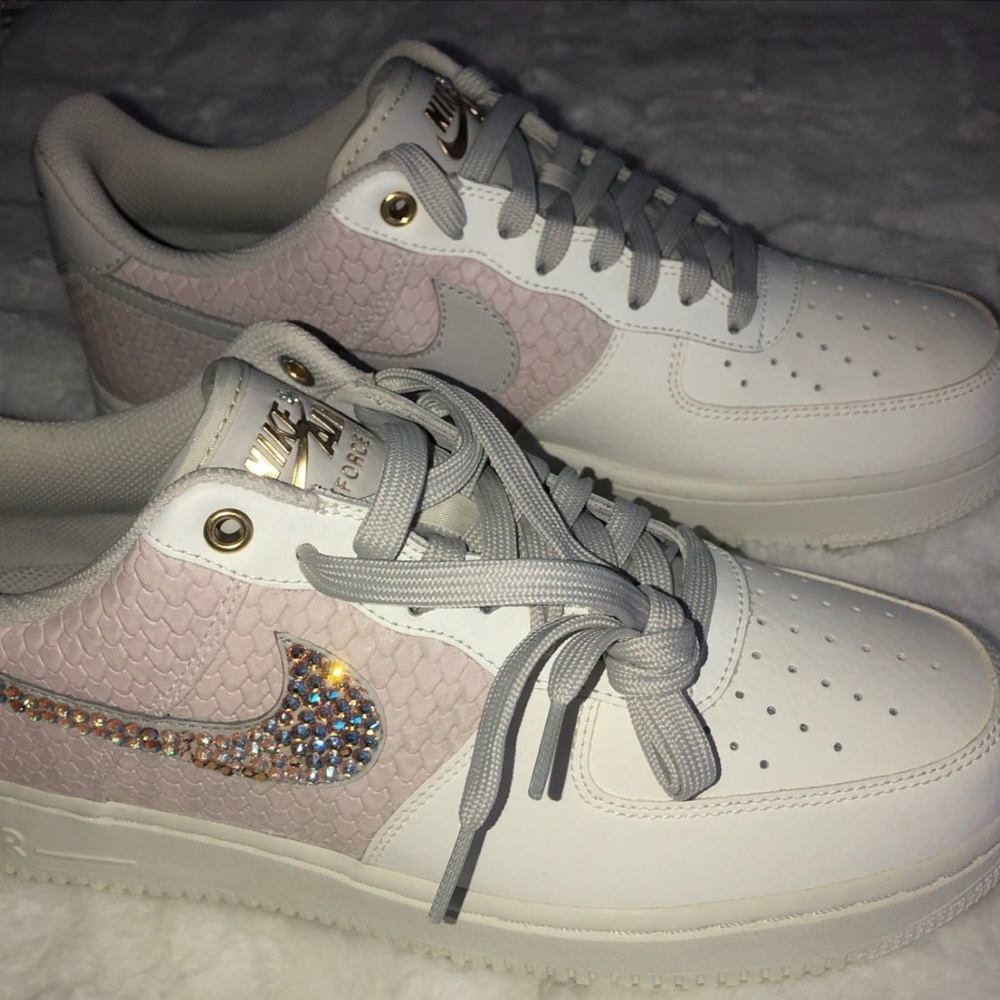 SWARVORSKI CRYSTAL AND PINK SNAKESKIN CUSTOM AF1s